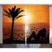 East Urban Home Girls Silhouette of Lady & Palm Tree on Tropical Beach at Sunset Horizon Scenery Print Graphic Print | 84 H in | Wayfair