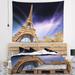 East Urban Home Cityscape Beautiful View of Eiffel Tower Under Purple Sky Tapestry w/ Hanging Accessories Included in Black/Gray | Wayfair