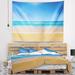 East Urban Home Polyester Seashore Dark View of Tropical Beach Tapestry w/ Hanging Accessories Included Metal in Blue/Brown/White | Wayfair