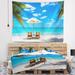 East Urban Home Polyester Seashore Turquoise Beach w/ Chairs Tapestry w/ Hanging Accessories Included Polyester in Blue | 68 H x 80 W in | Wayfair