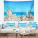 East Urban Home Polyester Seashore Seashells on Tropical Beach Tapestry w/ Hanging Accessories Included Polyester in Blue | 78 H x 92 W in | Wayfair