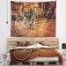 East Urban Home Polyester Retro Bicycle Against Stone Wall Tapestry w/ Hanging Accessories Included Metal in Brown | 32 H x 39 W in | Wayfair