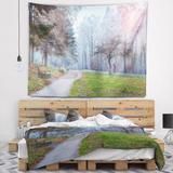 East Urban Home Polyester Bright Sun over Autumn Trees Tapestry w/ Hanging Accessories Included Polyester in Gray | 78 H x 92 W in | Wayfair