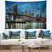 East Urban Home Cityscape Brooklyn Bridge & Skyscrapers Tapestry w/ Hanging Accessories Included in Black/Blue | 50 H x 60 W in | Wayfair