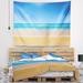 East Urban Home Seashore Dark View of Tropical Beach Tapestry w/ Hanging Accessories Included in Blue/Brown/White | 78 H x 92 W in | Wayfair