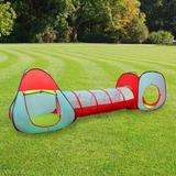 Hey! Play! 3 Piece Pop-Up Play Tunnel Polyester in Blue/Red | 18 H x 55 W x 18 D in | Wayfair M350060