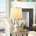 Ophelia & Co. Roxann Modern Balustrade Column 26" Table Lamp Set Resin/Linen in Brown/White | 26 H x 13 W x 13 D in | Wayfair OPCO5448 44227152