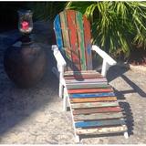 Rosecliff Heights Ratcliffe Wood Adirondack Chair w/ Ottoman Wood in Blue/Brown/Orange | 41 H x 29 W x 64 D in | Wayfair