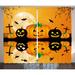 The Holiday Aisle® Halloween Decorations Spooky Carved Halloween Pumpkin Full Moon w/ Bats & Grave Lake Graphic Print | 108 H in | Wayfair