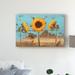 East Urban Home 'Sunflowers on Wood IV' Acrylic Painting Print on Wrapped Canvas Metal in Blue/Yellow | 22 H x 32 W x 2 D in | Wayfair