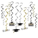 The Party Aisle™ Graduation Plastic Whirl Set in Black/Gray/Yellow | Wayfair 5E9B248FF11344B9930618BA2958173D