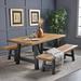 Gracie Oaks Dede 3 Piece Outdoor Dining Set Wood/Stone/Concrete/Metal in Brown/Gray | 28.23 H x 70 W x 35 D in | Wayfair