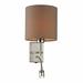 Winston Porter Whetsel 1 - Light Dimmable Brushed Nickel Armed Sconce Fabric in Brown | 19 H x 7 W x 9 D in | Wayfair