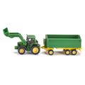 siku 1843, John Deere Traktor mit Frontlader und Anhänger, 1:87, Metall/Kunststoff, Grün, Kippbarer Anhänger