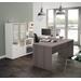 i3 Plus U-Desk w/ Frosted Glass Door Hutch in Bark Gray & White - Bestar 160861-4717