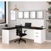 Pro-Concept Plus L-Desk w/ Frosted Glass Door Hutch in Deep Grey & Black - Bestar 110887-32