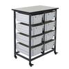 Mobile Bin Storage Unit - Double Row with Large Gray Bins - Luxor MBS-DR-8L
