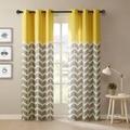 "Intelligent Design Alex 84"" Panel Chevron Printed Grommet Top Panel Pair in Yellow - Olliix ID40-553"