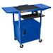 Adjustable Height Blue Metal A/V Cart w/ Pullout Keyboard Tray, Cabinet & 2 Drop Leaf Shelves - Luxor AVJ42KBCDL-RB