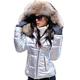 Aox Women Winter Faux Fur Hood Down Coat Lady Thicken Puffer Slim Zipper Jacket Parka (10, Brown Silver)