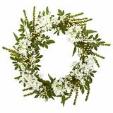 Charlton Home® Floral 24" Plastic Wreath in Green/White | 24 H x 24 W x 5 D in | Wayfair 21A6E4E857644F2C8D9298573D03DFE1