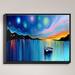 DiaNoche Designs 'Midnight Harbor xxxii' by Aja Ann Painting on Wrapped Framed Canvas in Black/Blue/Orange | 31.75 H x 41.75 W x 1 D in | Wayfair