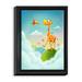 DiaNoche Designs 'At the Hop Giraffe' Framed Graphic Art Print on Wrapped Canvas in Blue/White/Yellow | 25.75 H x 19.75 W x 1 D in | Wayfair