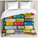 East Urban Home Modern Colorful Suitcases Background Vintage Travel Voyage Holiday Themed Artful Design Duvet Cover Set Microfiber | King | Wayfair