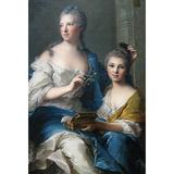 Buyenlarge 'Madame Marsollier & Her Daughter, 1749' by Jean Marc Nattier Painting Print in Blue/Gray/Yellow | 66 H x 44 W x 1.5 D in | Wayfair
