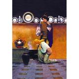 Buyenlarge 'Checking the Tarts' by Maxfield Parrish Painting Print in Black/Blue/Orange | 42 H x 28 W x 1.5 D in | Wayfair 0-587-16884-6C2842