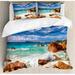 Ambesonne Tropical Exotic Rocky Coast w/ Wave Seychelles Island Paradise Beach Scenery Duvet Cover Set Microfiber in Blue/Brown | King | Wayfair