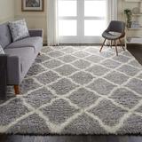 White 108 x 2 in Area Rug - House of Hampton® Schmit Shag Geometric Gray/Ivory Area Rug Polyester | 108 W x 2 D in | Wayfair