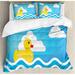 Ambesonne Rubber Duck Cute Children's Toy Figure on Wavy Water Inspired Stripes Clouds Duvet Cover Set Microfiber in Blue | Queen | Wayfair