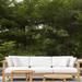 OASIQ Maro Teak Patio Sofa w/ Sunbrella Cushions Wood/Natural Hardwoods/Sunbrella® Fabric Included in Blue | 24.75 H x 99.5 W x 37.5 D in | Wayfair