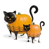 Plow & Hearth 2 Piece Cat Pumpkin Holder Figurine Set Metal in Black/Orange | 9 H x 14 W x 10 D in | Wayfair 87678 CAT