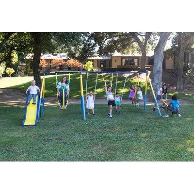 Sportspower kids Super 10 Metal Swing Set w/ Lifetime Warranty on Blow Molded Slide Metal in Blue/Yellow | 72 H x 220 W x 90 D in | Wayfair