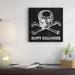 The Holiday Aisle® 'Scull & Crossbones Happy Halloween' Graphic Art Print on Canvas in Black | 17.75 H x 17.75 W x 1.75 D in | Wayfair