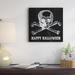 The Holiday Aisle® 'Scull & Crossbones Happy Halloween' Graphic Art Print on Canvas in Black | 13.75 H x 13.75 W x 1.75 D in | Wayfair