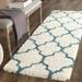Green/White 2 in Area Rug - Harriet Bee Thorbiorn Geometric Shag Off-White/Teal Area Rug Polypropylene | 2 D in | Wayfair