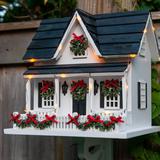 Home Bazaar Holiday Offering Holiday House w/ LED Lights 11.75 in x 11.5 in x 10 in Birdhouse in Black/White, Size 14.5 H x 12.5 W x 7.5 D in