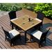 Beachcrest Home™ Laramie 5 Piece Teak Outdoor Dining Set w/ Sunbrella Cushions Wood/Teak in Brown/White | 39.25 W x 39.25 D in | Wayfair