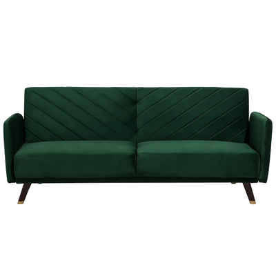 Sofa Grün Samtstoff 3-Sitzer Schlaffunktion Retro Modern Wohnzimmer