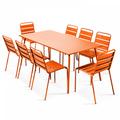 Ensemble table de jardin et 8 chaises en métal orange - Palavas - Orange