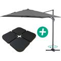 Parasol jardin déporté Alu Sun 3 - Carré - 3 x 3 m - Gris - Dalles incluses