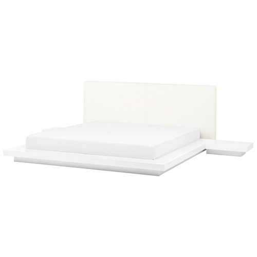 Wasserbett Weiß Kunstleder und Furnierte MDF-Platten mit Wasserbettmatratze 180 x 200 cm 2 Nachttische Japanischer Stil Schlafzimmer Doppelbett