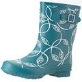 Jileon Half Height Wellington Boots For Women -Wide In Foot (EEE) and Ankle- Durable Boots For All weathers - Teal Leaves 8