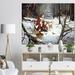 East Urban Home Santa Claus w/ Deer in Snowy Woods - Painting Print Canvas in Gray/Green/White | 12 H x 20 W x 1 D in | Wayfair