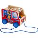 HABA 304317 - Ziehfigur Feuerwehrauto, Nachziehspielzeug für Kinder ab 12 Monaten, animiert zum Laufenlernen, mit Bausteinen zum Stecken