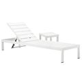 Wade Logan® Aynura 76" Reclining Chaise Lounge Set w/ Table Plastic/Metal in White | 37 H x 26 W x 76 D in | Outdoor Furniture | Wayfair