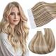 Ugeat Tape in Hair Extensions Real Hair for Women Tape in Human Hair Extensions Double Sided Golden Brown Highlights Bleach Blonde Tape in Hair Extensions Invisible Human Hair 18inch 50G 20Pcs
